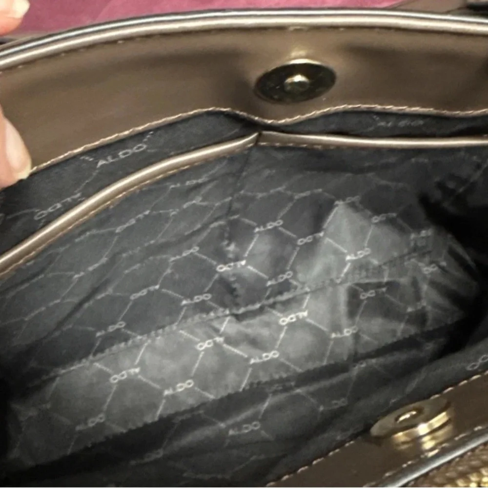 ALDO Crossbody Signature Galilini Pink & Brown Dome Satchel Handbag Purse Scarf - Picture 16 of 16